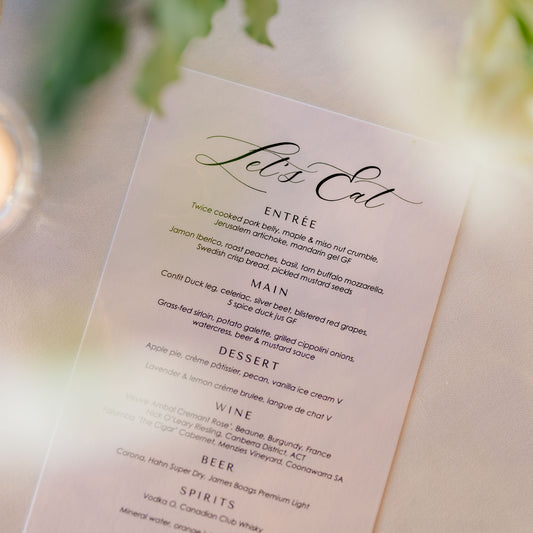 Ellin and Stephen Menu Cards