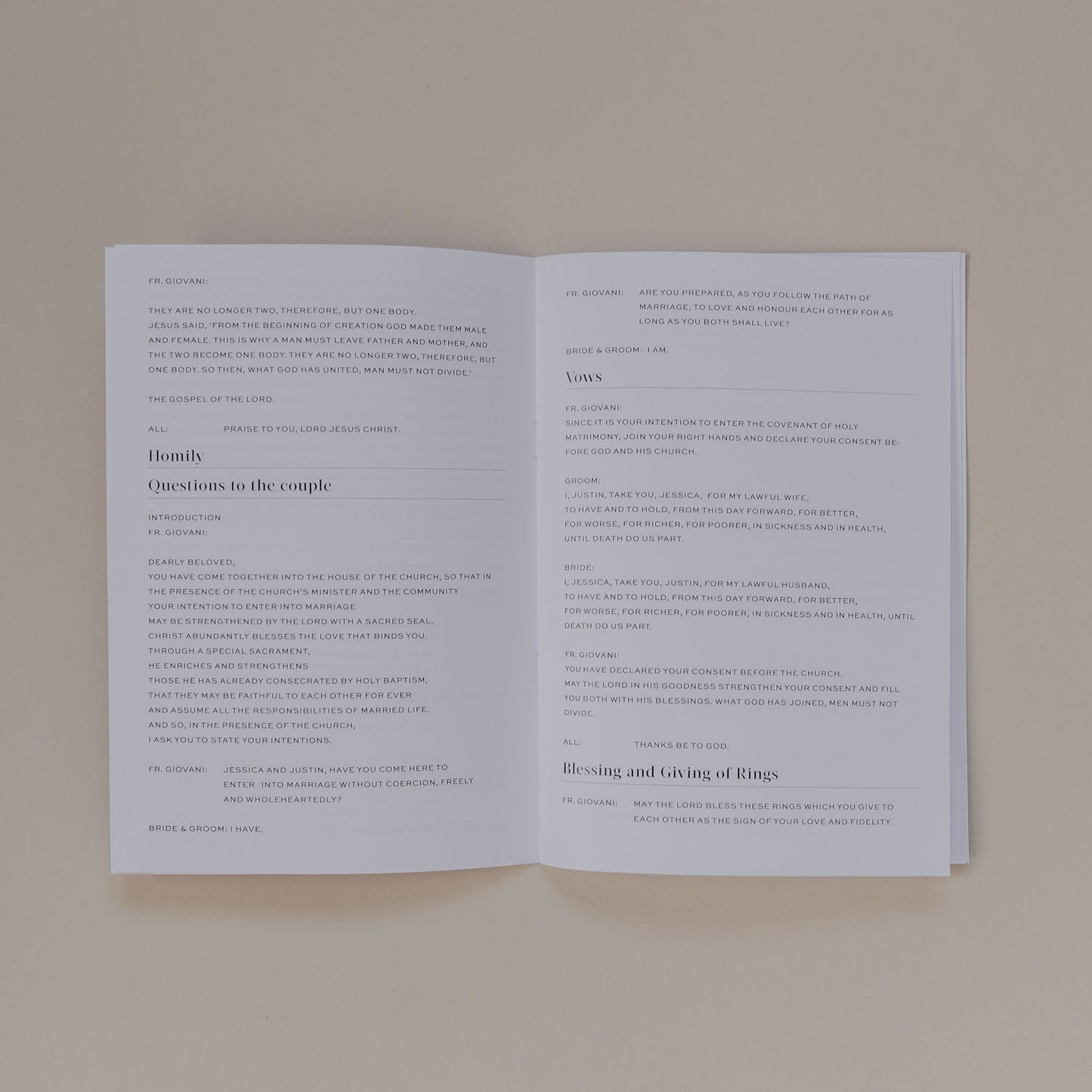 Jessica and Justin Ceremony Booklets