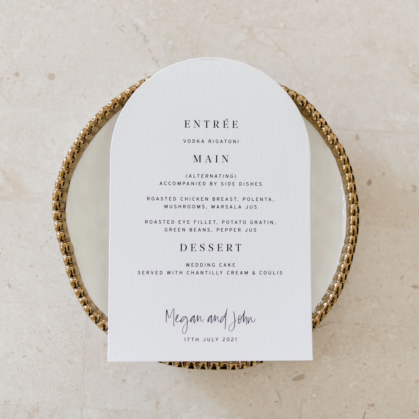 Megan and John Menu Cards