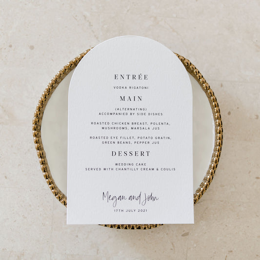 Megan and John Menu Cards
