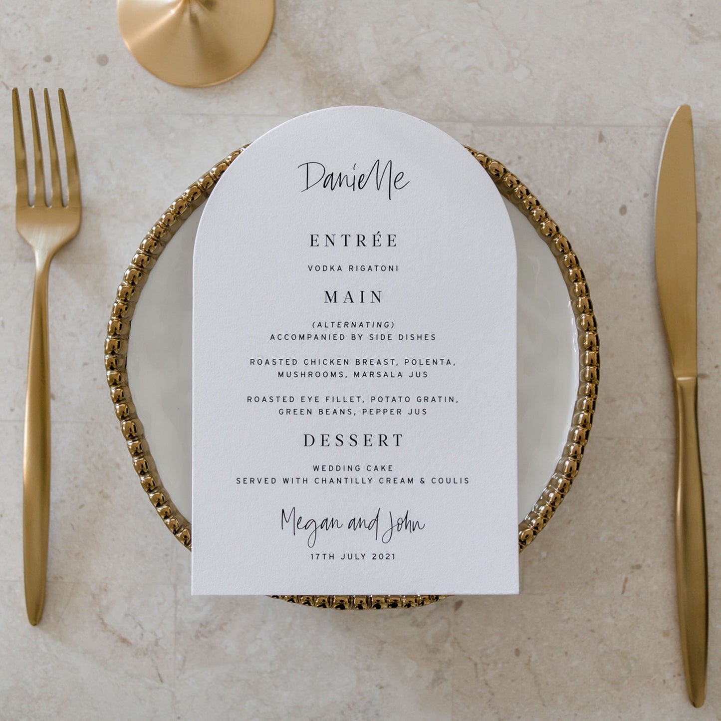 Megan and John Menu Cards